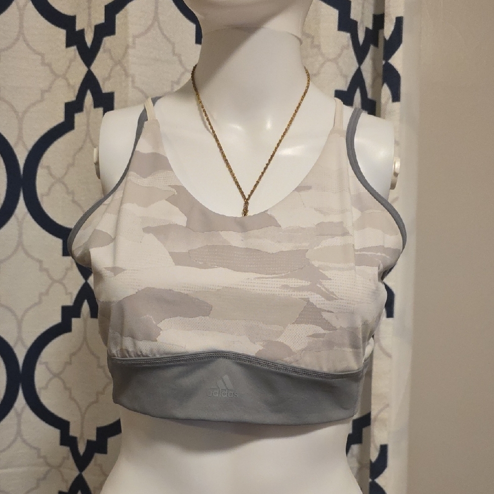 Adidas Gray and Cream Camouflage Sports Bra
